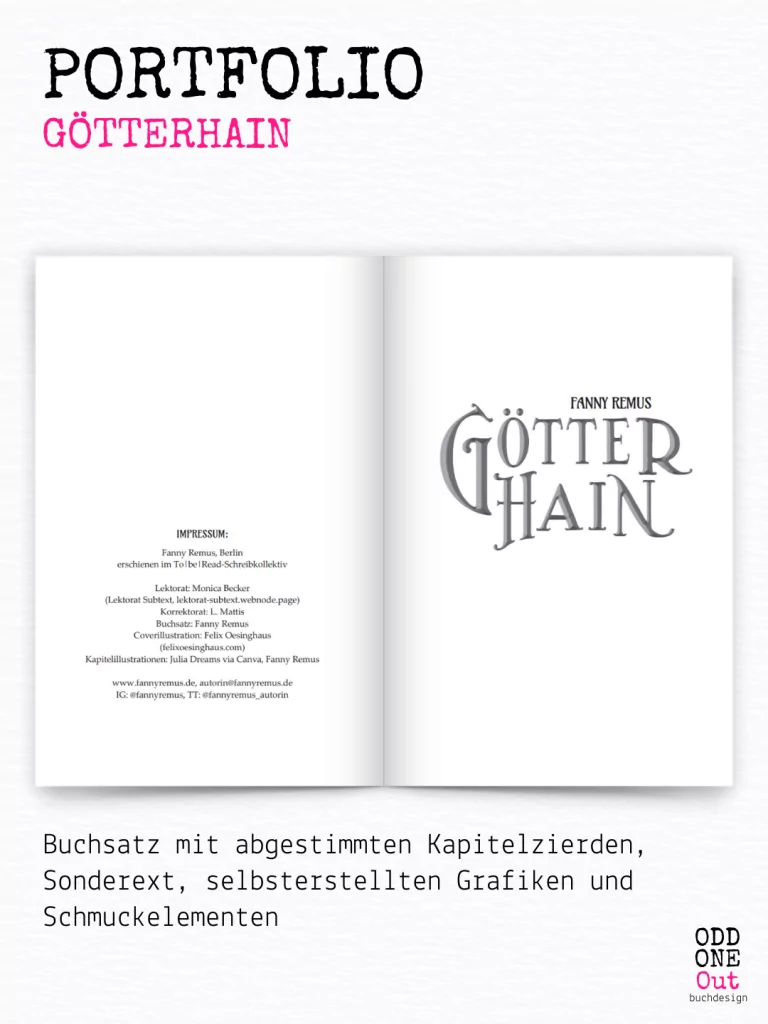 Titelei von Götterhain (Schriftzug von Felix Oesinghaus)